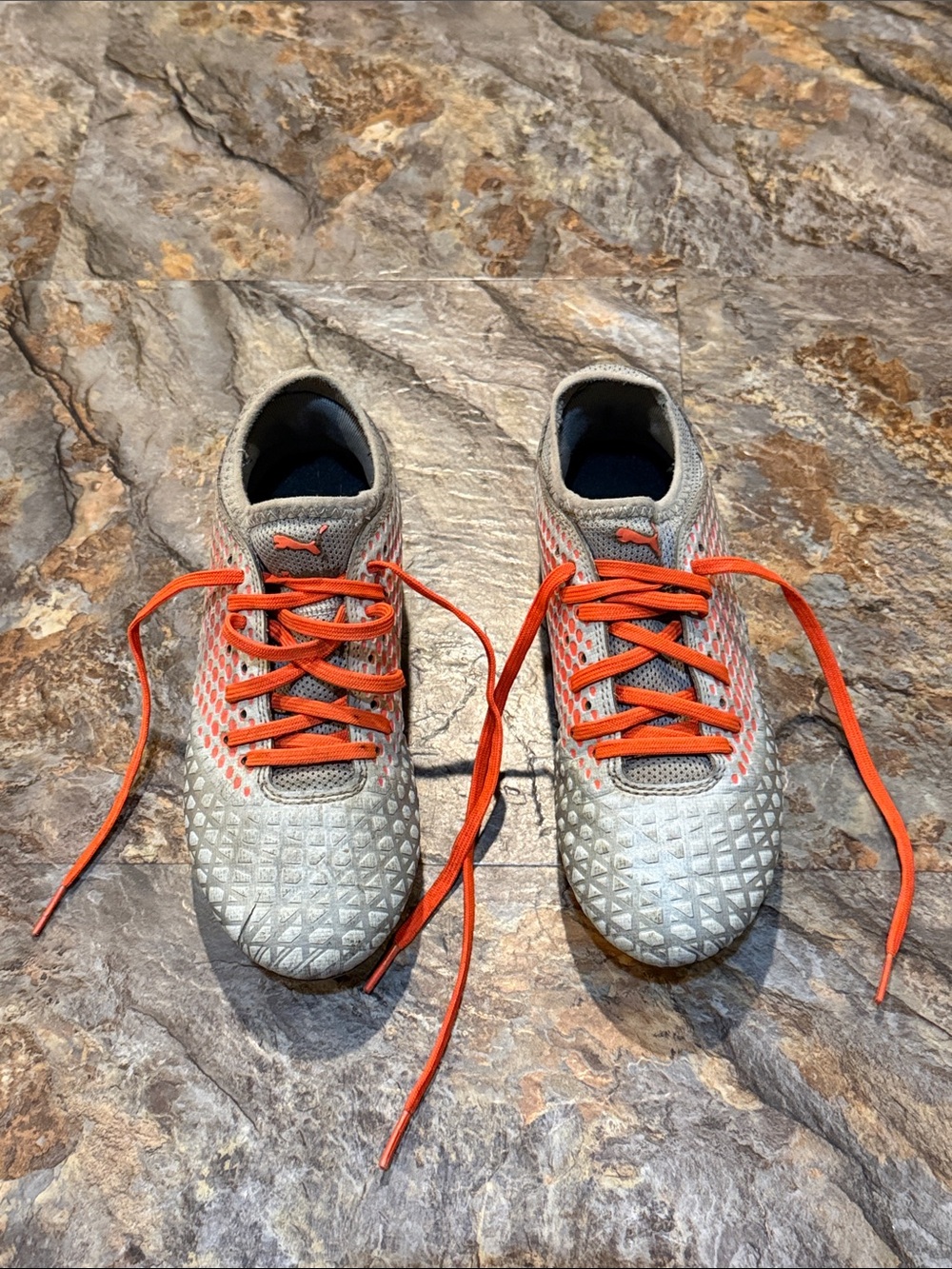 Puma Gray and Orange Youth Soccer Shoes youth size 3.5
